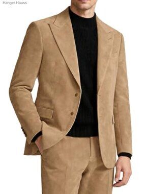 Men's 2pc Suede Suit Slim Fit Velvet Tuxedo Blazer Pants Set Wedding Groomsmen